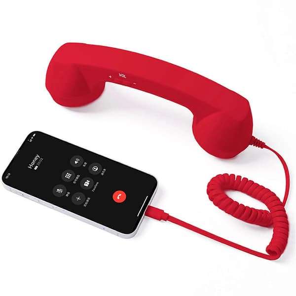 [RM]USB-C Retro Phone Handset for Mobile Phones - Plug & Play Receiver Radiation Safe Comfortable Calling for iPhone & Android [DB] Black red