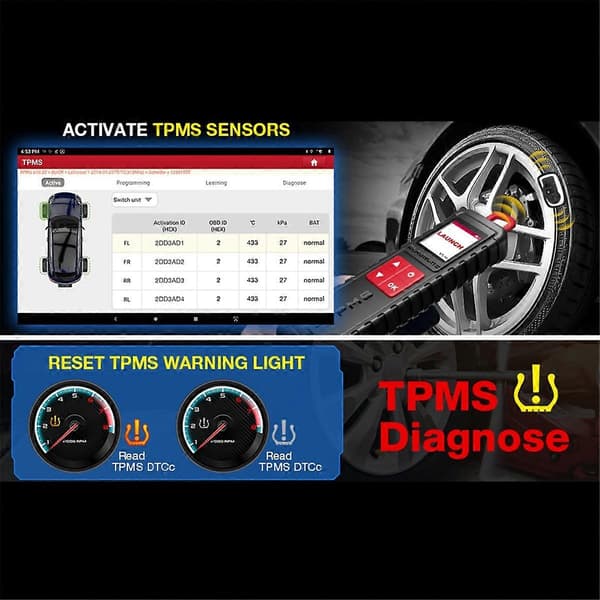 LAUNCH X431 I-TPMS Dekktrykkdiagnoseverktøy Dekktrykkaktiveringsenhet TPMS-programmering T Black