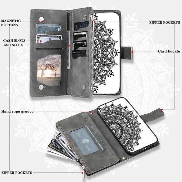 Til Samsung Galaxy S20 FE 4G / 5G Multi-Card Totem Lynlås Læder Telefoncover Grey