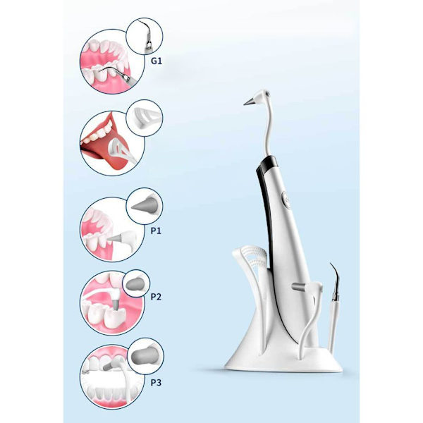 Sonic LED Oral Irrigator Skönhetsrengörare Verktyg Vit (Transparent Tand + Fem Huvuden)