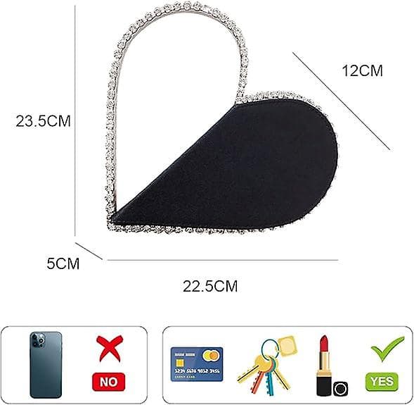 Söt Mini Hjärtformad Kvällskoppling, Rhinestone Diamantram Bröllopsklänning Handväska för Kvinnor
