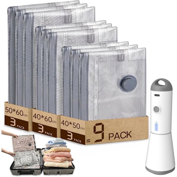 [RM]Vacuum Storage Bags for Clothes with Electric Cordless Pump, 9-Pack Reusable