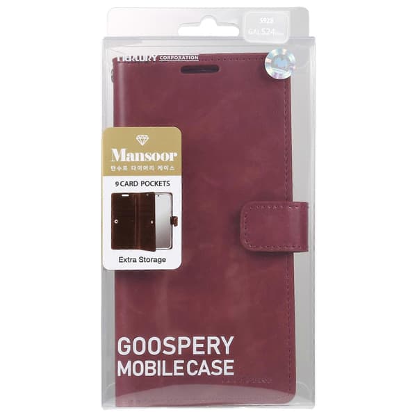 GOOSPERY MANSOOR DIARY Läderfodral med 9 kortfack Wine Red For Samsung Galaxy S24 Ultra 5G