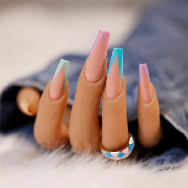 Lång Ballerina Fransk Manikyr Patch Bärbara Lösnaglar Avtagbar Nagelkonst CBL25