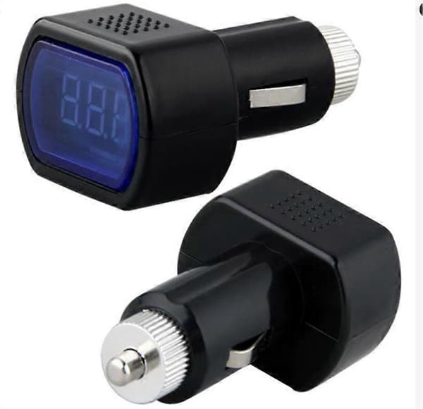 Mini bilvoltmeter, digitalt display bilspændingstester, mini batterimonitor, 7,3*4*3cm, sort, plastmateriale