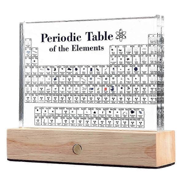 Periodiska systemet med riktiga element inuti, Elementtabell, Akryl Periodiska systemet Display med 83 element och 7 färglampor