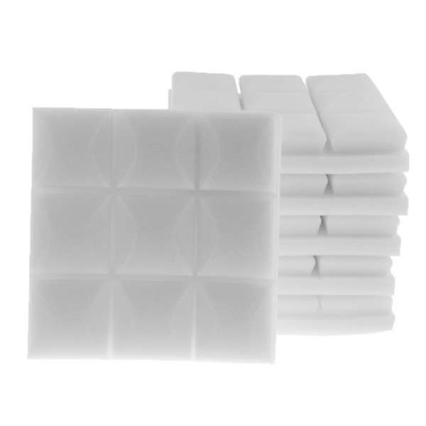 Paket med 12 Akustikskum Väggpaneler för Ljudisolering 25x25x5cm, för Hem eller Studio, Vit + Svart