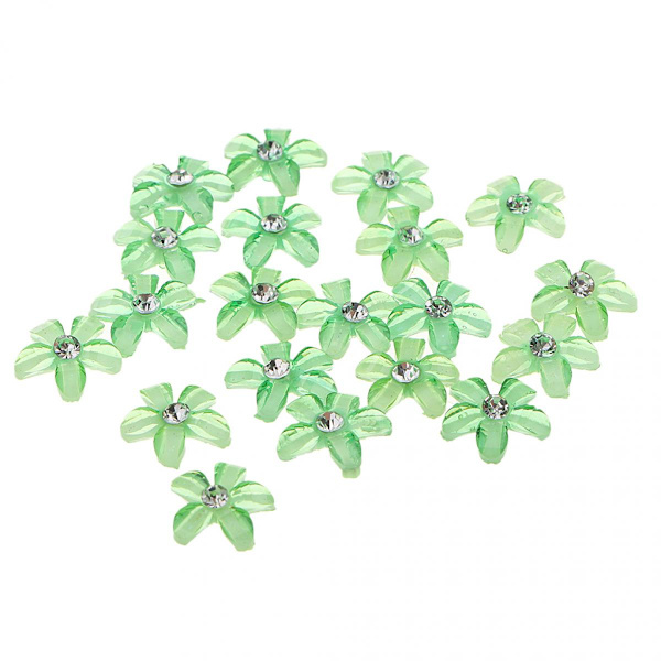 20 Blommor Flatback Knapp Rhinestone Dekorationer för Bröllop Grön