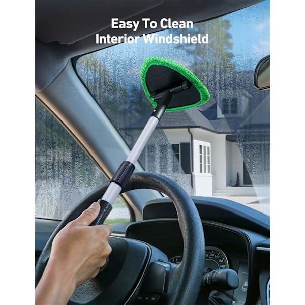 [RM]Windshield Washer, Car Windshield Cleaning Tool for Interior with 4 Reusable and Washable Microfiber Pads, Green-FF- green