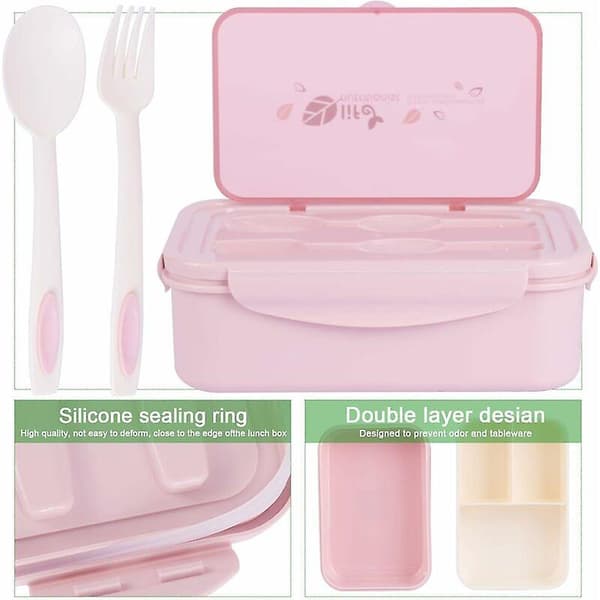 Matboks, Bento-boks for barn, Bento-boks 1400 ml med 3 rom og bestikk (Rose-A)