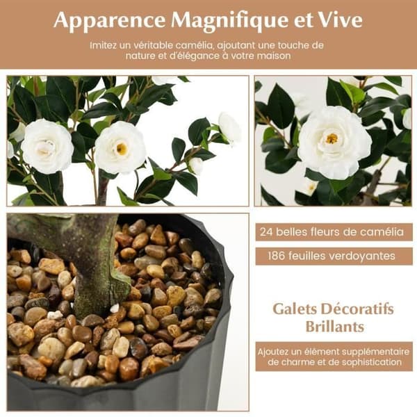 [RM]Artificial Camellias - COSTWAY - 2-pack - White - Indoor - 95 cm Vit + grön + svart