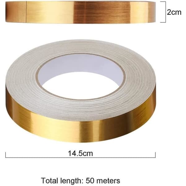 Dekorativ selvklæbende tape - Selvklæbende fliser - Vandtæt - 2 cm - Guld - 50 m