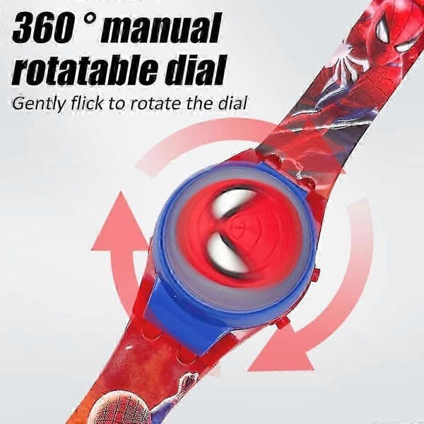 3D Tecknad Barnklocka med Blinkande Lampor och Snurrande Topplock Spiderman