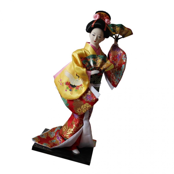 12 tum Vintage Japansk Kimono Geisha Docka Figur Gula Kläder Heminredning