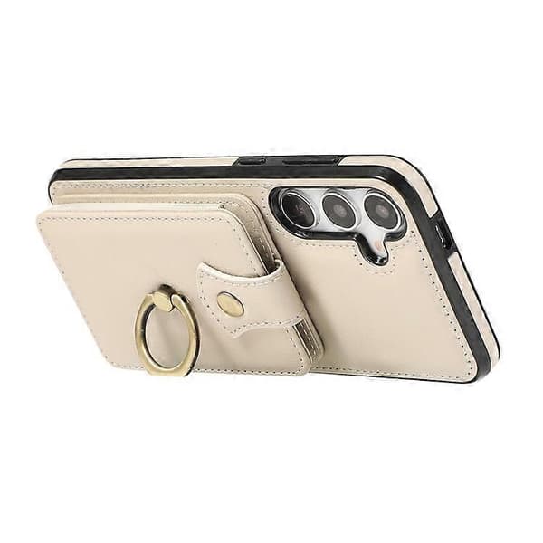 Kompatibelt deksel til Samsung Galaxy A56 5G med kortholder, ringstativ, TPU + PU-lær og lang stropp Beige