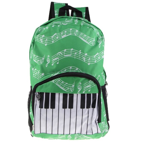 Piano Keyboard Musiknot Ryggsäck Skolväska Axelväska Reseryggsäck Grön