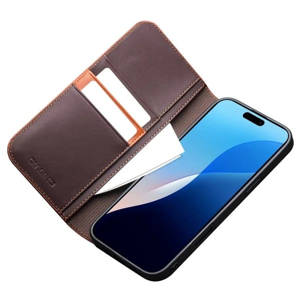 [RM]QIALINO iPhone 16 Pro Max Wallet Case Genuine Leather - Brown Brun 245