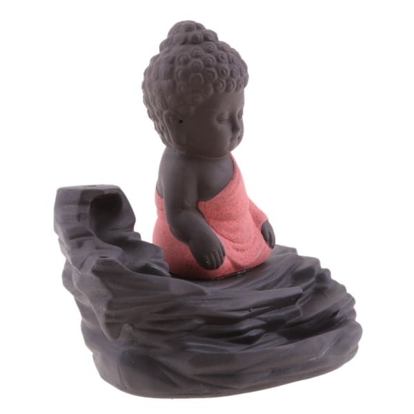 Liten Tathagata-staty Meditation Buddha Rökelsebrännare Kon Rökelsekar Röd