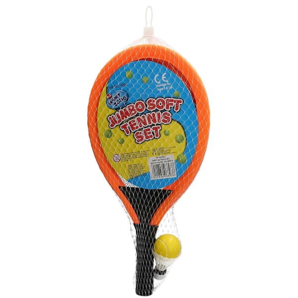 Jumbo pehmeä tennissetti, 2 jättimäistä mailaa sulkapallolla ja tennispallolla - Ulkolelut blue.