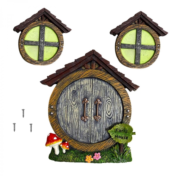 Gnome Fairy Miniatyrhus fönster och dörr för träddekoration, glöd i mörka Sleeping Fairies Dörr och fönster