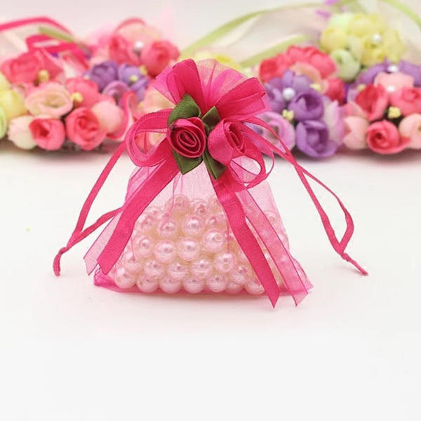 10 st Organza Tulpan Dragsko Presentpåsar Bröllopsgåva 10 x 12cm Rosröd
