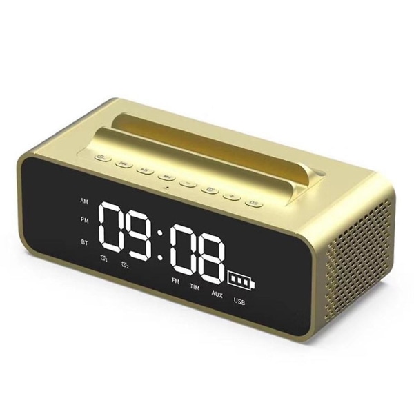 Hem Bluetooth Stereo Mobiltelefon Hållare Led Spegel Väckarklocka Dual Speaker Speaker Clock golden