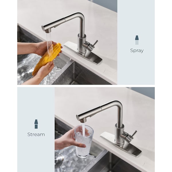 [RM] Kitchen Faucet with Pull-Out Spray, Single Lever Mixer, 360° Swivel, 2 Modes (Brushed)