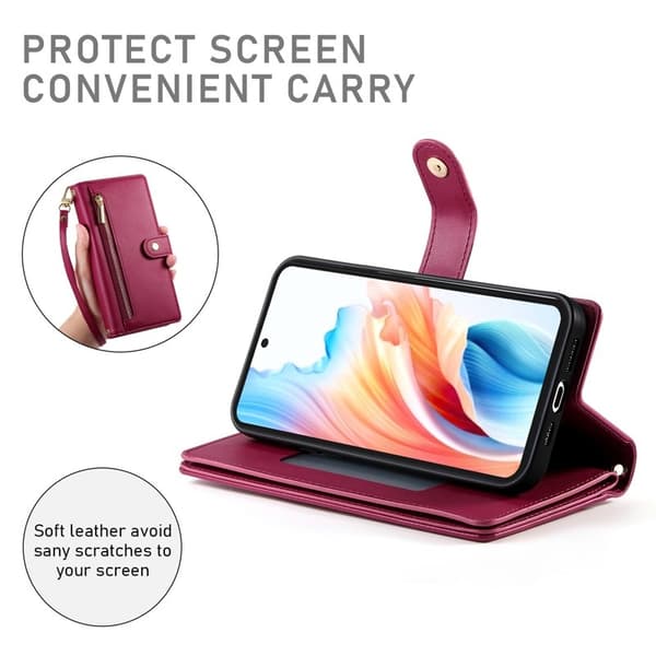 Samsung Galaxy S26 Edge Wallet Case Zipper Faux Leather - Red