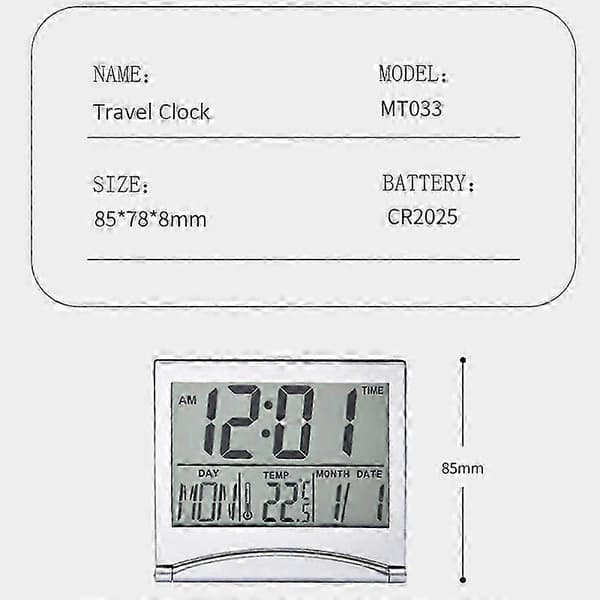 Digital LCD-bordsklocka bärbar temperatur reseväckarklocka hopfällbar ultratunn väckarklocka white