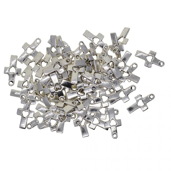 100 st Silver Hål Kors Berlocker Hängen DIY Smyckestillverkning 23x11mm