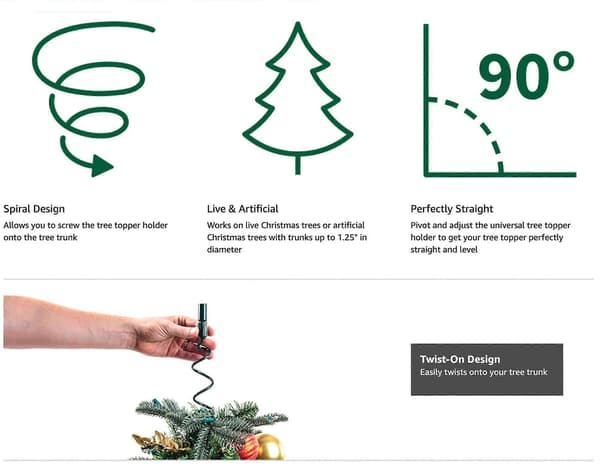 Universal juletræstopholder - Twist-On stabilisator til sikker visning af enhver trætop