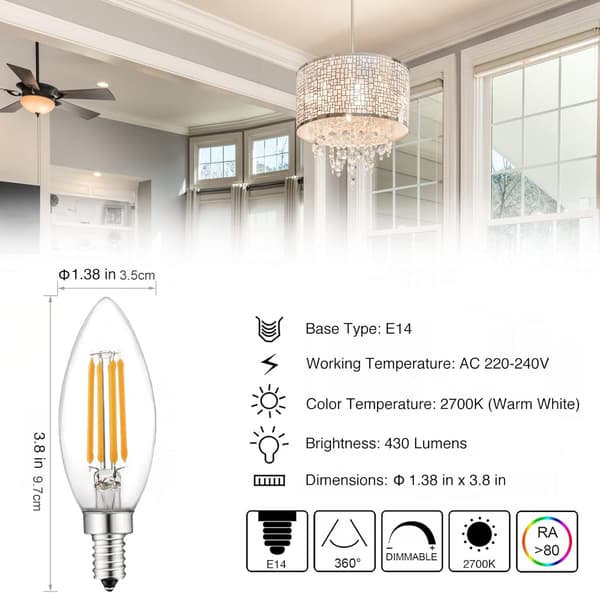 Small Screw LED Bulbs, 10-Pack E14 Light Sources Dimmable, Incandescent Bulbs 4W E14/SES Equivalent, 220V, Warm White 2700K, FanciBuy[RM]