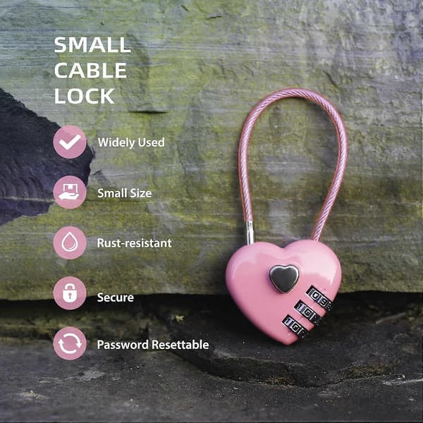 Säkerhetskombinationslås Premium, Resesäkerhetskombinationslås, Liten kabel för ryggsäck, Resesäkerhet, Bagage, Resväska, Väska, Stöldskydd, 3