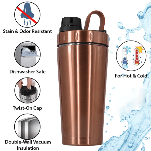 [RM]Insulated Stainless Steel Protein Shaker Bottle Keeps Hot/Cold, Dishwasher Safe, Double Wall, Odor Resistant [JUN]