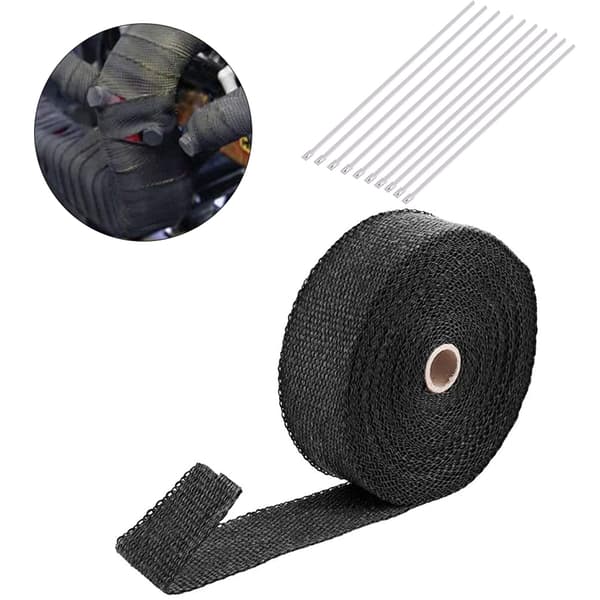 [RM]2000℉ Svart Bil Eksosrør Varmeisolasjonsbandasje 50mm x 15m med 10 Rustfrie Strips