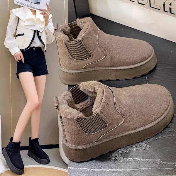 Vinterstövlar för damer, snökängor, plysch, varma, halkfria, vattentäta, damskor, platta sneakers, avslappnade slip-on, ankelstövlar för kvinnor, Botas Mujer khaki 40