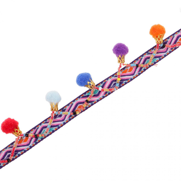 Meter Färgglad Pom Pom Pärlfrans Tofsar Flätad Jacquard Band Kant 33mm