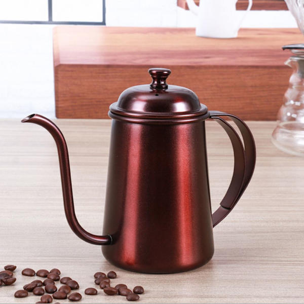 Rostfritt Stål Bryggkaffe Häll Över Gåshals Tekanna 650ml Koppar