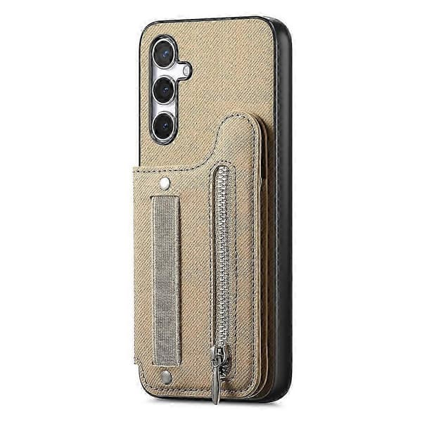 Kompatibel med Samsung Galaxy A26 5G-deksel RFID-kortholder Jeansstofftekstur Skinnbakdeksel med elastisk håndleddsrem Khaki