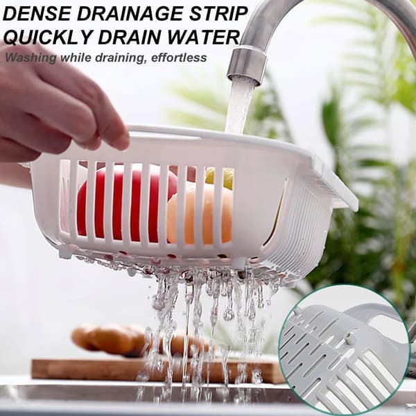 [RM]Handle Kitchen Sink Strainer Drain Basket - Set of 2, Foldable Strainer Basket for Fruit, Vegetables and Cutlery Strainers (White and Grey)