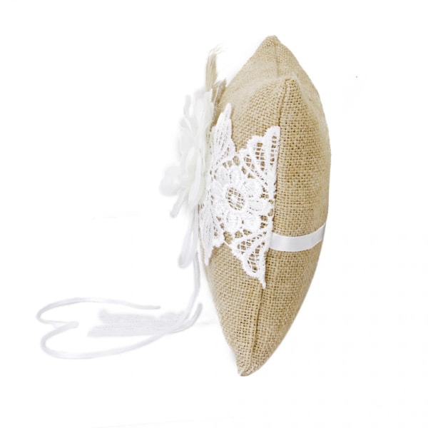 Rustikt Bröllop Jute Bröllopsringbärare Hessian Kudde Spets Blomdekor 8 X 8''