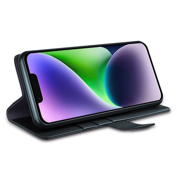 Ekte skinnveske iPhone 15 Svart