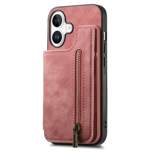 [RM]iPhone 17 Retro Leather Zipper Case Rosa