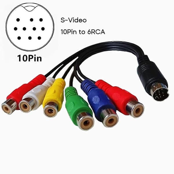 10-bens lyd- og video-DIN-kabel S-Video 10Pin til 6RCA hun-kabel RGB