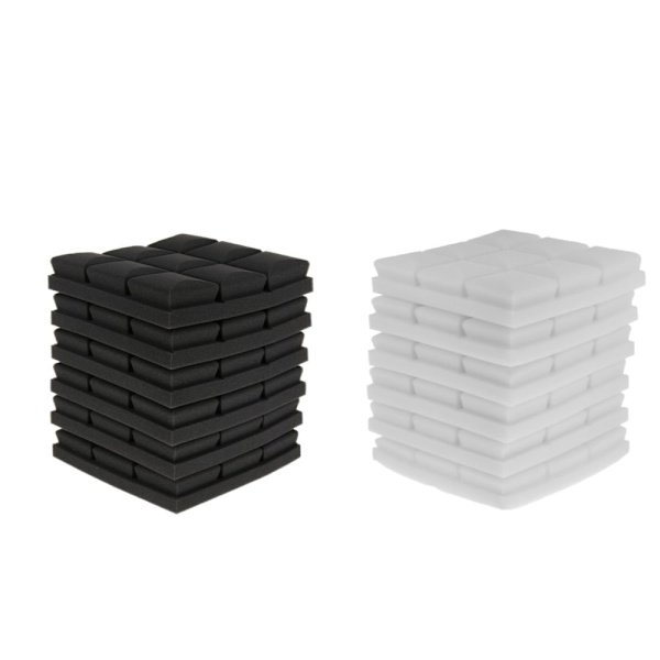 Paket med 12 Akustikskum Väggpaneler för Ljudisolering 25x25x5cm, för Hem eller Studio, Vit + Svart