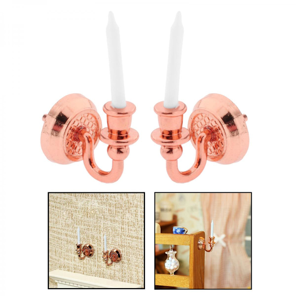 1:6 1/12 Mini Dockskåp Väggljusstake Scenmodell DIY Dekor Tillbehör Roséguld