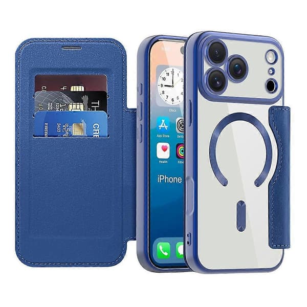 [RM] Kompatibelt etui til iPhone 17 Pro Max, kompatibelt med MagSafe, rombeformet PU-lædercover Azure