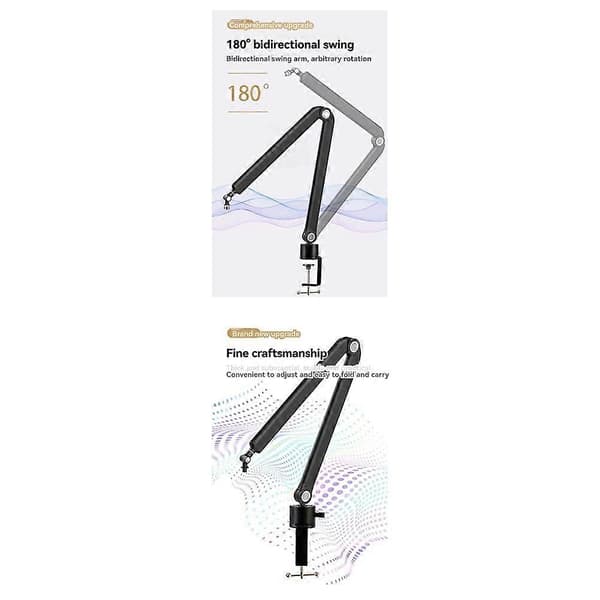 Mikrofonbomarm, 360° roterbart mikrofonstativ, mikrofonholder med 3/8 tommer 5/8 tommer adaptere, mikrofonarm med tilbehør Black