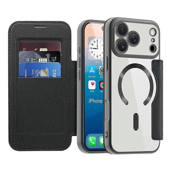 [RM] Kompatibelt etui til iPhone 17 Pro Max, kompatibelt med MagSafe, rombeformet PU-lædercover Black