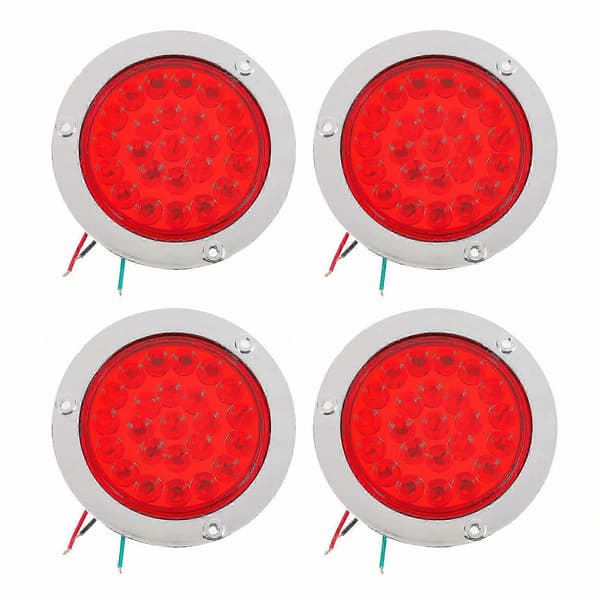 4-pak 4\" runde LED-trailerlygter, rød, 24 LED'er, vandtæt, kromflangemontering Red